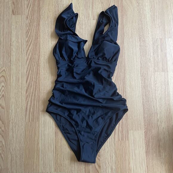 Ruffled Deep V neck swimsuit - Picture 1 of 9